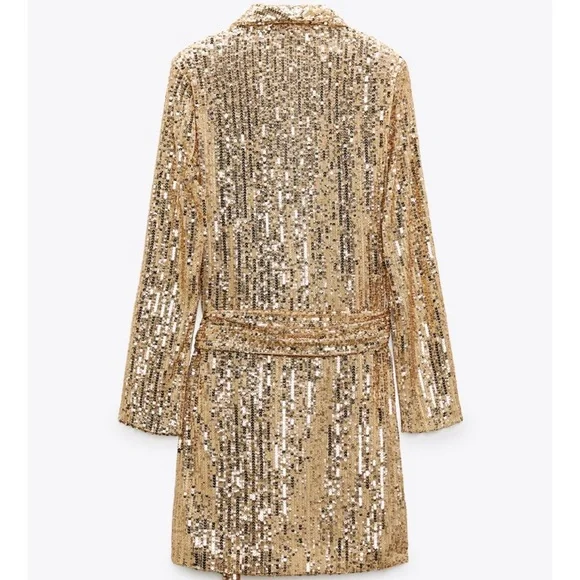 Zara Sparkling Gold Long Sleeve Dress NWT - Picture 3 of 10